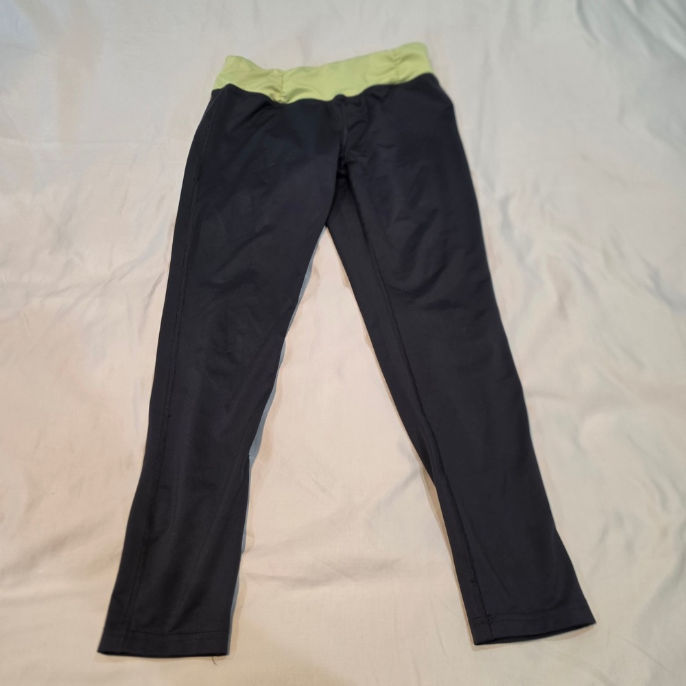 Danskin Now Leggings Women Medium 8-10 Gray Lime Green Excellent Ruched Athletic